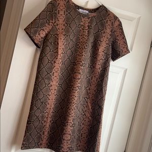 Zara Brown Snakeskin Faux Suede Shift Dress - NEW!
